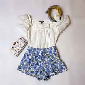 Mayuki Blue Floral Scalloped Shorts - One Size/ US XS-S
